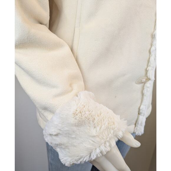 Jones New York Jacket Small Ivory Faux Shearling Trim Button Front Winter Cozy - Picture 8 of 12